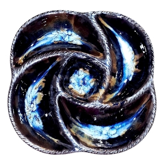 Susan Mikkilson Other - Susan Mikkelson Signed Blue and Brown Swirl Ceramic Dish 14inX2in